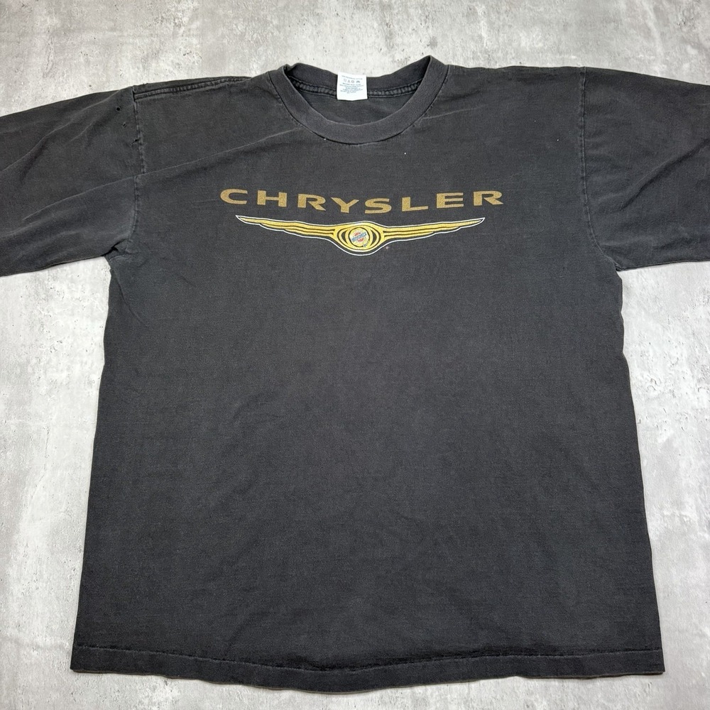 Vintage Chrysler Single Stitch T Shirt USA Made Faded Charcoal Black XL Alore